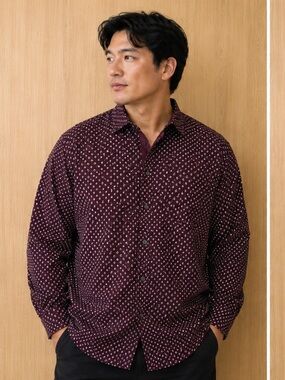 John Varvatos USA Luxe Men’s XL Burgundy Micro Print Button Down Shirt